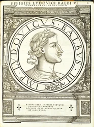 Ludouicus Balbus, Illustration aus Imperatorum romanorum omnium orientalium et occidentalium verissimae imagines ex antiquis numismatis, Holzschnitt von Rudolph Wyssenbach, gedruckt von Andreas Gesner, Zürich